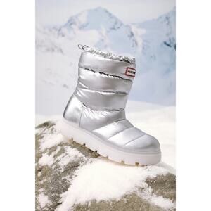 NWT Hunter Maribel Silver Waterproof Insulated Puffer Mid-Calf Boots Size 7